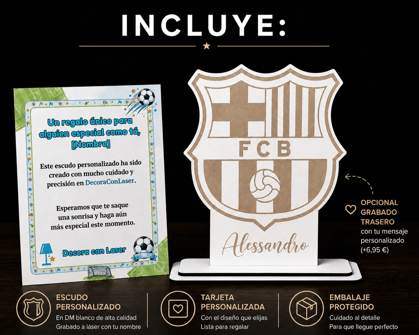 Escudo de fútbol personalizado con nombre y equipo | Regalo original personalizado de Decora Con Laser
