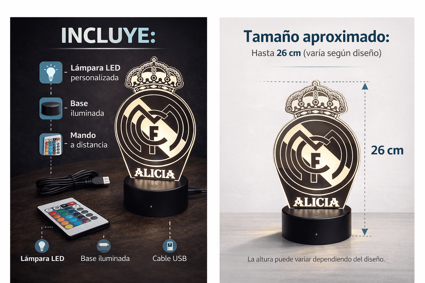👉 Lámpara de fútbol personalizada con tu nombre y escudo – Envío gratis 24/48h personalizado de decoraconlaser