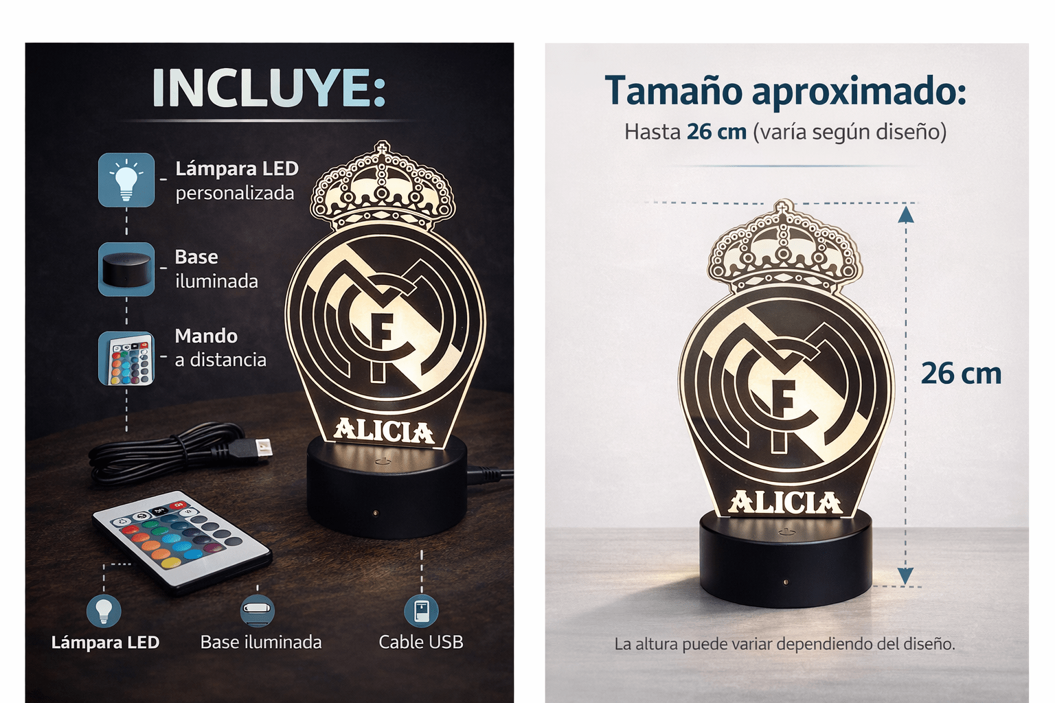 👉 Lámpara de fútbol personalizada con tu nombre y escudo – Envío gratis 24/48h personalizado de decoraconlaser