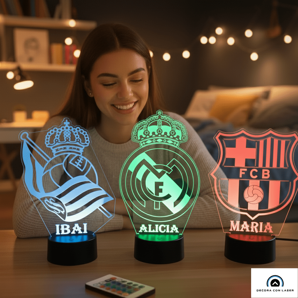 👉 Lámpara de fútbol personalizada con tu nombre y escudo – Envío gratis 24/48h personalizado de decoraconlaser